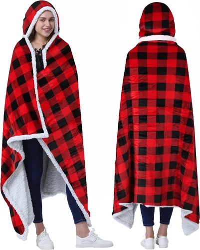 Vista 13 de Catalonia Poncho con capucha, Manta para vestir con bolsillos para las manos, Capa Cómoda de forro polar Sherpa para niños y adultos, Regalo