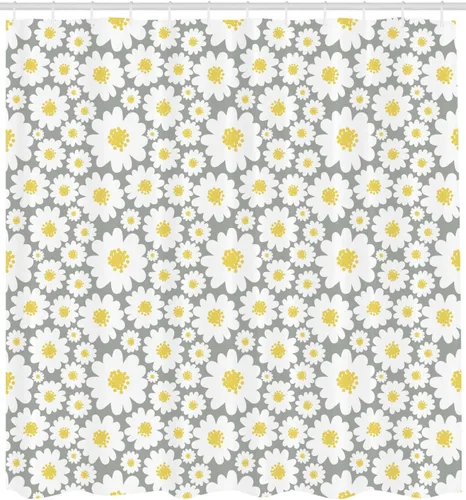 Vista 2 de Ambesonne Cortina de ducha floral, diseño de margaritas con diseño de caricaturas para temporada de primavera, juego de decoración de baño de tela