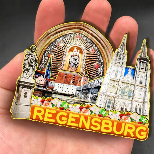 Vista 4 de Imán de madera 3D de Regensburg Alemania para nevera, recuerdos coleccionables, decoración hecha a mano