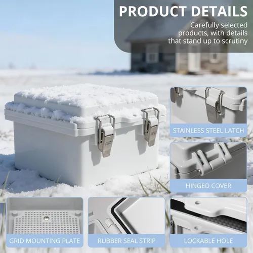 Vista 3 de MAKERELE Caja eléctrica impermeable pequeña al aire libre IP67 ABS caja de plástico con placa de montaje, cubierta gris con bisagras, soporte