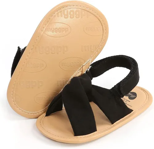 Vista 3 de GDSDYM Sandalias de verano para bebés y niñas con lazo de flores, suela suave, para vestido de boda, zapatos planos para recién nacidos, primeros