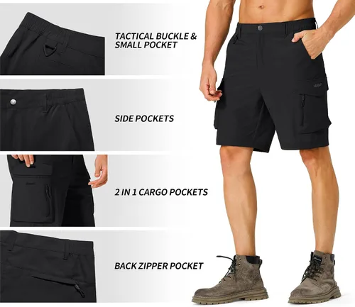 Vista 4 de Pantalones cortos de senderismo para hombre, de secado rápido, ligeros, con múltiples bolsillos, para pesca, campamento, golf