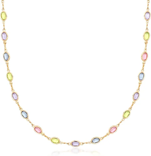 Vista 6 de Barzel Collar ovalado de cristal de piedra multicolor chapado en oro de 18 quilates para mujer, hecho en Brasil Multicolor oscuro