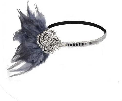 Vista 21 de Roaring 20s Great Gatsby - Diadema estilo flapper para mujer, estilo Art Deco de los años 20, con plumas A azul