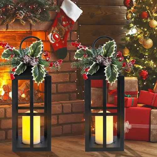 Vista 6 de Faroles de Navidad decorativos para interiores y exteriores, paquete de 2 Cruz