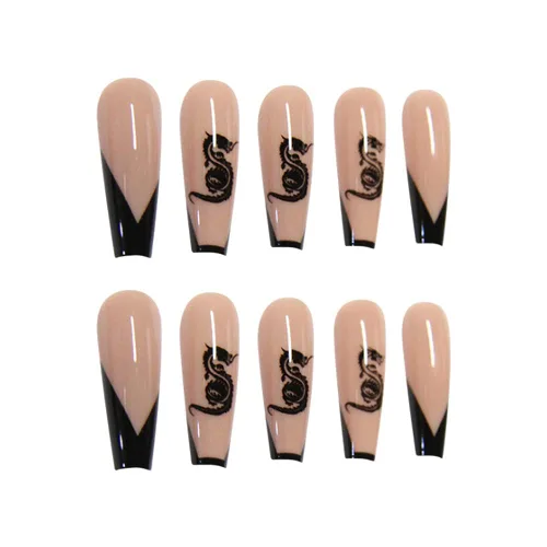 Vista 3 de Uñas postizas francesas a presión, uñas postizas largas de acrílico con forma de ataúd de cobertura completa, uñas postizas de bailarina