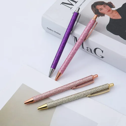 Vista 4 de Oddmoal Fun Sparkle - Bolígrafo para mujer, bonitos bolígrafos de metal brillante, bolígrafo multicolor retráctil para diario y escuela, tinta