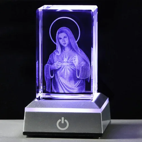 Vista 7 de YWHL Figura de Cruz de Cristal 3D con Base de Luz Colorida, Grabada Láser, Regalos Religiosos Bíblicos para Mujeres y Hombres, Decoración Cristiana