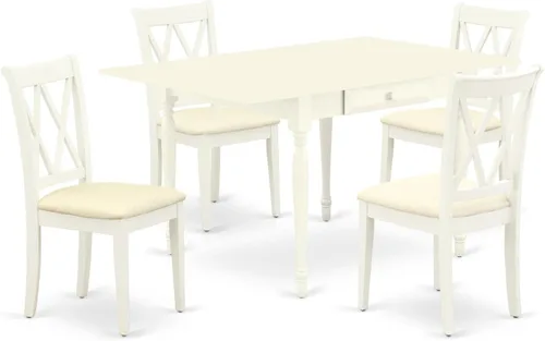 Vista 10 de East West Furniture MZCL3-LWH-C - Juego de mesa de comedor moderno de 3 piezas que contiene una mesa rectangular de madera con gotas y 2 sillas