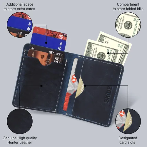 Vista 4 de SKiDE Hunter Slim Wallet Cartera minimalista y pequeña cartera para hombres Tarjetero para hombres y mujeres Cartera tarjetero (marrón cazador)