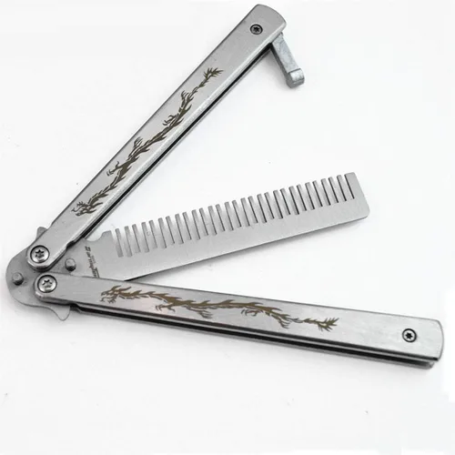 Vista 2 de Dragon Totem - Cuchillo de mariposa de acero inoxidable para práctica y entrenador de cuchillos de peine (blanco)