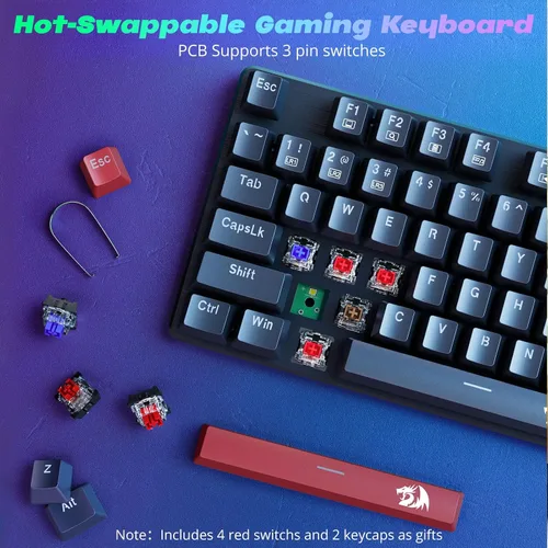 Vista 5 de Redragon Teclado Mecánico para Juegos con Cable, 11 Modos Retroiluminados Programables, Interruptor Rojo Intercambiable en Caliente, Anti-Ghosting