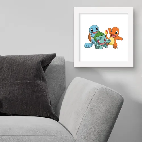 Vista 4 de Gallery Pops Pokemon - Bulbasaur, Charmander, Squirtle - Arte de pared con marco blanco, 12 x 12 pulgadas Versión enmarcada en blanco
