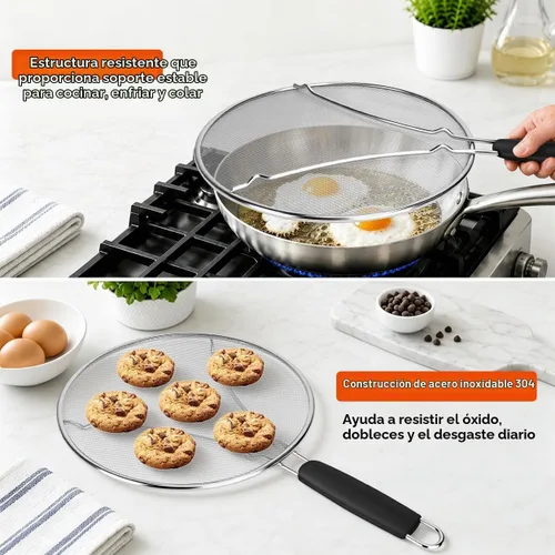 Vista 6 de Pantalla contra salpicaduras para sartén de 13 pulgadas, protector de salpicaduras de grasa de acero inoxidable, protector contra salpicaduras