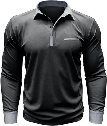 Vista 2 de Camisa Superior para Hombre Color sólido Blusa Manga Larga Camisetas Solapa Camiseta Deportiva Ropa cómoda Túnicas