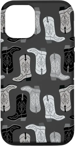Vista 28 de Cowboy Boot Illustration Preppy Western in Black and White Case for iPhone 17