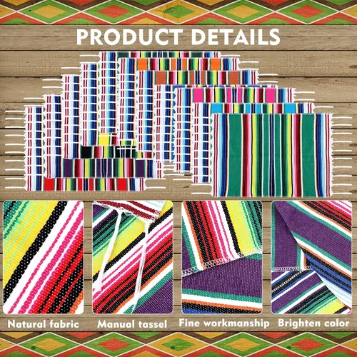 Vista 3 de Paquete de 12 manteles individuales mexicanos, 12.99 x 18.89 pulgadas, manteles individuales mexicanos de serape mexicano, manteles individuales