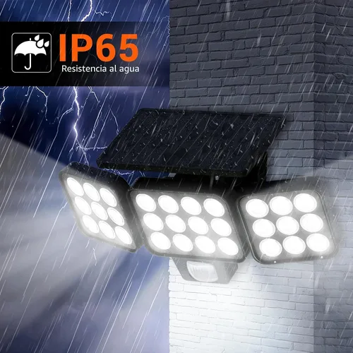 Vista 5 de WdtPro Luces solares para exteriores, 3500 lúmenes, sensor de movimiento brillante, luces para exteriores, 3 cabezales y panel de vidrio mejorado
