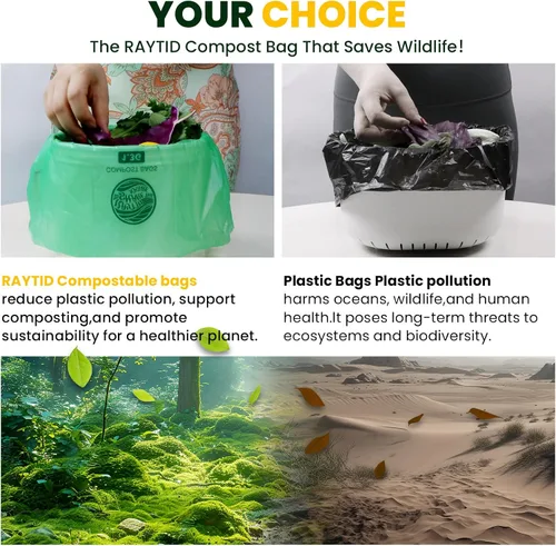 Vista 5 de Bolsas de compost 1.3 galones, 100 unidades, bolsas de basura pequeñas compostables para cubo de compost de cocina en encimera 0.75, 1, 1.2, 1.3