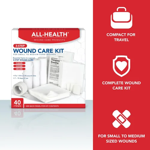 Vista 3 de All Health Kit de cuidado de heridas y suministros de primeros auxilios, 40 piezas para heridas de tamaño pequeño a mediano, uso profesional