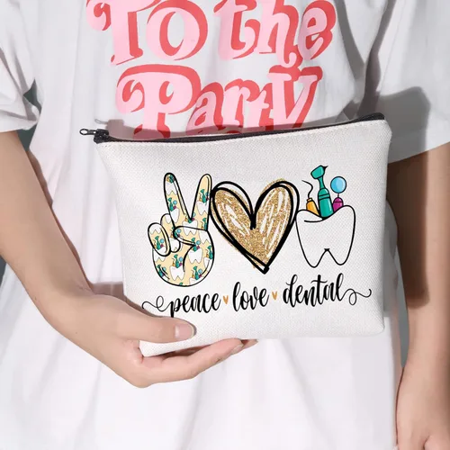 Vista 4 de WZMPA Bolsa de cosméticos dentales Higienista Dental Regalo Paz Amor Maquillaje Dental Cremallera Bolsa Bolsa Para Asistente Dental Dentista, Paz