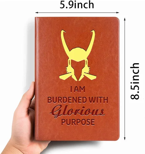Vista 2 de JOHSBYD Loki Lover Gifts - Cuaderno de cuero con texto en inglés "I Am Burdened With Glorious Purpose Leather Notebook TV Show G-ift Cosplay Movie