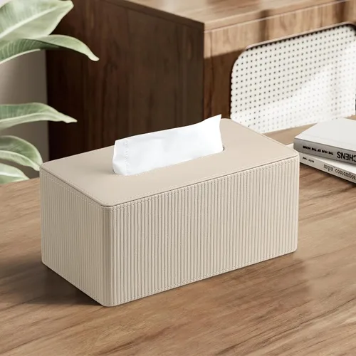 Vista 6 de Funda de caja de pañuelos de cuero sintético PU rectangular con cierre magnético, soporte de caja de pañuelos moderno para mesitas de noche de baño