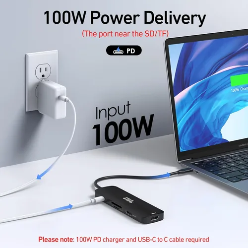 Vista 5 de Estación de acoplamiento USB C Monitor HDMI dual, adaptador USB C a HDMI dual con 2 puertos HDMI, carga PD, SD/TF, puertos USB A y C 3.0, estación