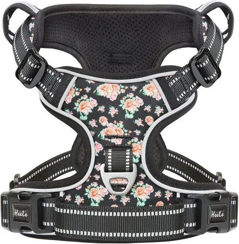 Vista 7 de HEELE Arnés para perro pequeño sin tirones con mango suave, arnés reflectante ajustable, color negro, XS Reflective Front Clip Vest with Control