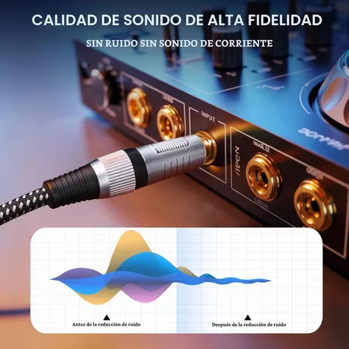 Vista 5 de Cable XLR hembra a 1/4 pulgada TS 3 pies, cable de micrófono de 3 pines XLR hembra de nailon trenzado a 6.35mm TS macho desequilibrado