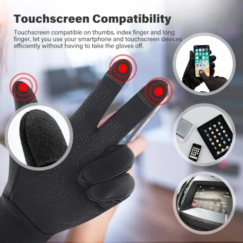 Vista 3 de LERWAY Guantes cálidos de invierno, guantes térmicos negros cálidos para hombres y mujeres, impermeables, para pantalla táctil, antideslizantes