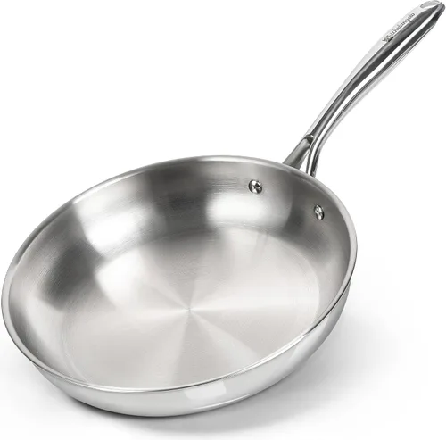 Vista 10 de MICHELANGELO Juego de sartenes de acero inoxidable, 8" 9.5" 11" sartén de inducción, sartenes de cocina de base triple con mango ergonómico