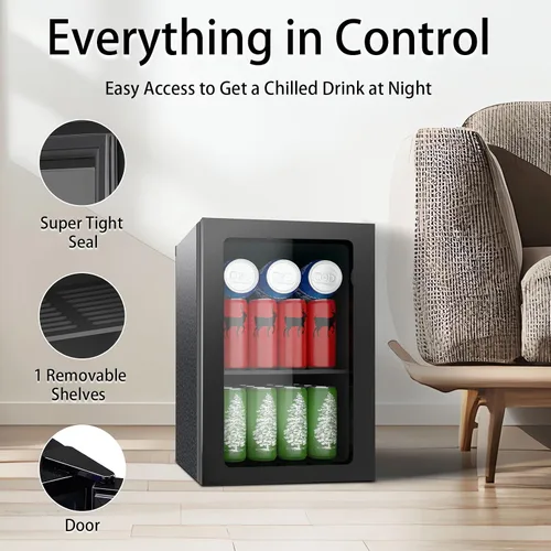 Vista 2 de Mini Refrigerador de 24 Latas - Refrigerador de Bebidas de 0.9 Pies Cúbicos con Puerta Reversible para Refrescos, Vino, Cerveza, Control