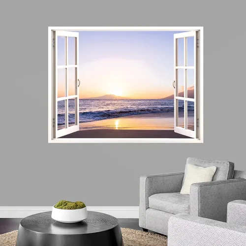 Vista 7 de IDEA4WALL Adhesivo mural removible para pared, arena blanca tropical, playa, orilla, palmera, naturaleza, desierto, fotografía, arte moderno