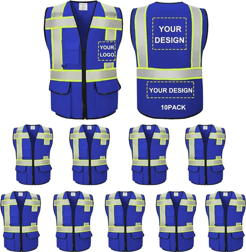 Vista 27 de Chaleco Reflectante Clase 2 de Seguridad ANSI con Bolsillos y Cremallera de Alta Visibilidad Uniforme de Construcción K-verde-1pack-custom