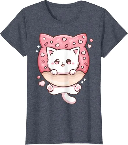 Vista 87 de Camiseta Kawaii Cat Donut Anime Lover Otaku, Negro
