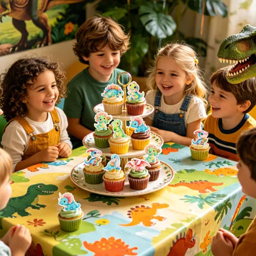 Vista 6 de 40 piezas comestible pastel de dinosaurio para cupcakes, acuarela, dinosaurios, baby shower, cupcakes, decoración de cumpleaños, suministros