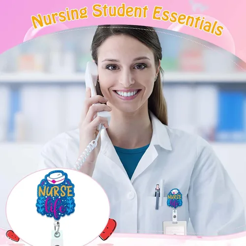 Vista 5 de Soporte para carrete de insignia Nurse Life, carretes de insignia azul marino retráctiles para enfermeras, lindo clip de insignia divertido RN LVN