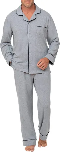 Vista 7 de PajamaGram Conjunto de pijama para hombre, clásico, 100% algodón Negro