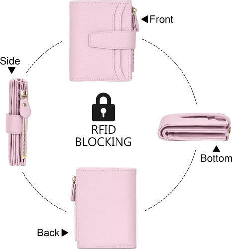 Vista 7 de oscaurt Cartera pequeña para mujer, con bloqueo RFID, plegable, compacta, para tarjetas de crédito, carteras de cuero para mujeres con bolsillo