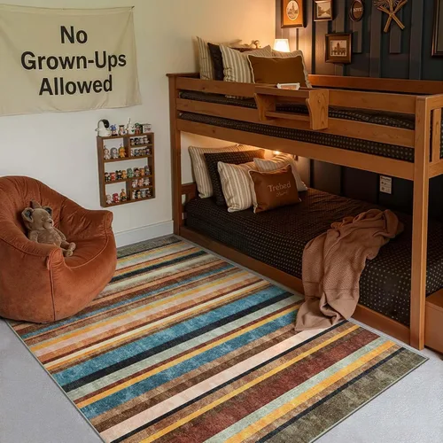 Vista 24 de jinchan Alfombra a rayas de 2 x 3 para entrada, alfombra de cocina, tapete pequeño, antideslizante, ligero, de bajo perfil, decoración para entrada