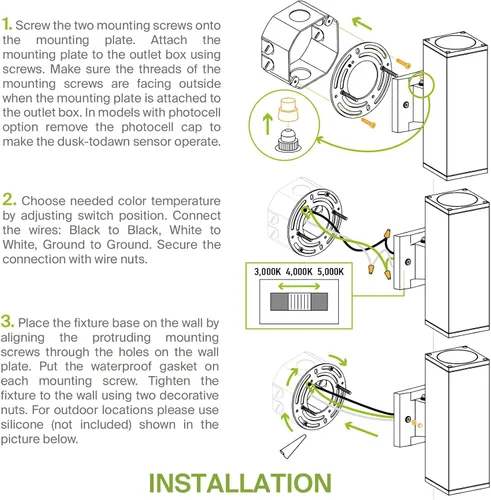 Vista 9 de ASD Lámpara de pared LED cuadrada de 1 luz para exteriores del anochecer al amanecer, 9 W, 1000 lúmenes, 3000 K-5000 K, 120 V, cilíndrica hacia