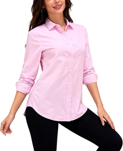 Vista 8 de Jandukar Camisas de manga larga con botones para mujer, camisas de traje para mujer