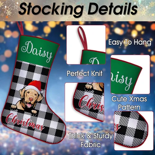 Vista 4 de Medias de Navidad de raza de perro personalizadas con texto de nombre, regalos de decoración de calcetines de Navidad personalizados para perros