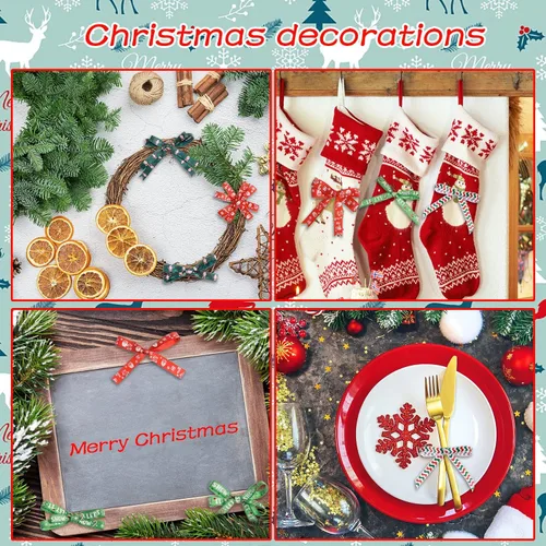 Vista 6 de SANNIX 12 rollos de cinta de Navidad de 60 yardas para envoltura de regalos, cinta de envoltura de Navidad de 3/8 pulgadas con estampado de copos