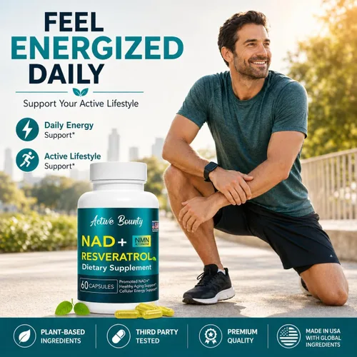 Vista 6 de Suplemento de resveratrol NAD+ con quercetina – Alternativa NMN para apoyo de energía celular, concentración y envejecimiento saludable – Fórmula