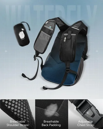 Vista 3 de WATERFLY Mochila pequeña y ligera con bolsillo para teléfono con correa Negro