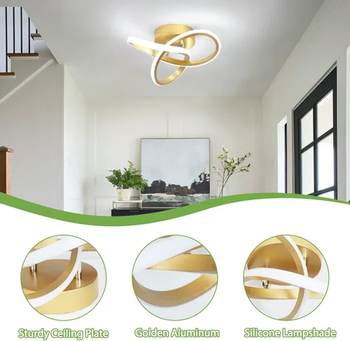 Vista 6 de Lámpara LED para pasillo, moderna lámpara de techo LED dorada de 6000 K, lámpara de techo semiempotrada para pasillo, cocina, dormitorio, entrada