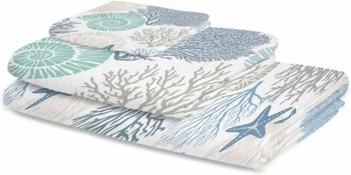 Vista 2 de Seven Roses Juego de toallas de baño costeras, toallas de baño suaves y absorbentes, toallas de baño náuticas con estrellas de mar para baño Kicthen