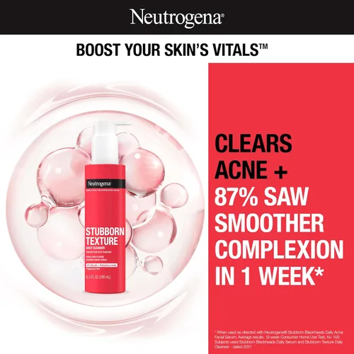 Vista 2 de Neutrogena Stubborn Texture Limpiador facial diario para acné, lavado facial de ácido salicílico + ácidos glicólicos y polihidroxi, sin fragancia